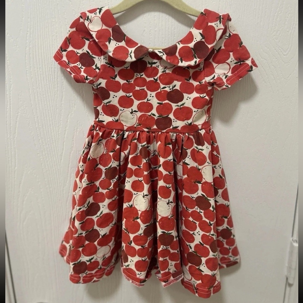 Ollie Jay Apple Dress Toddler Size 3T Short Sleeve Red Fall Apple Picking
